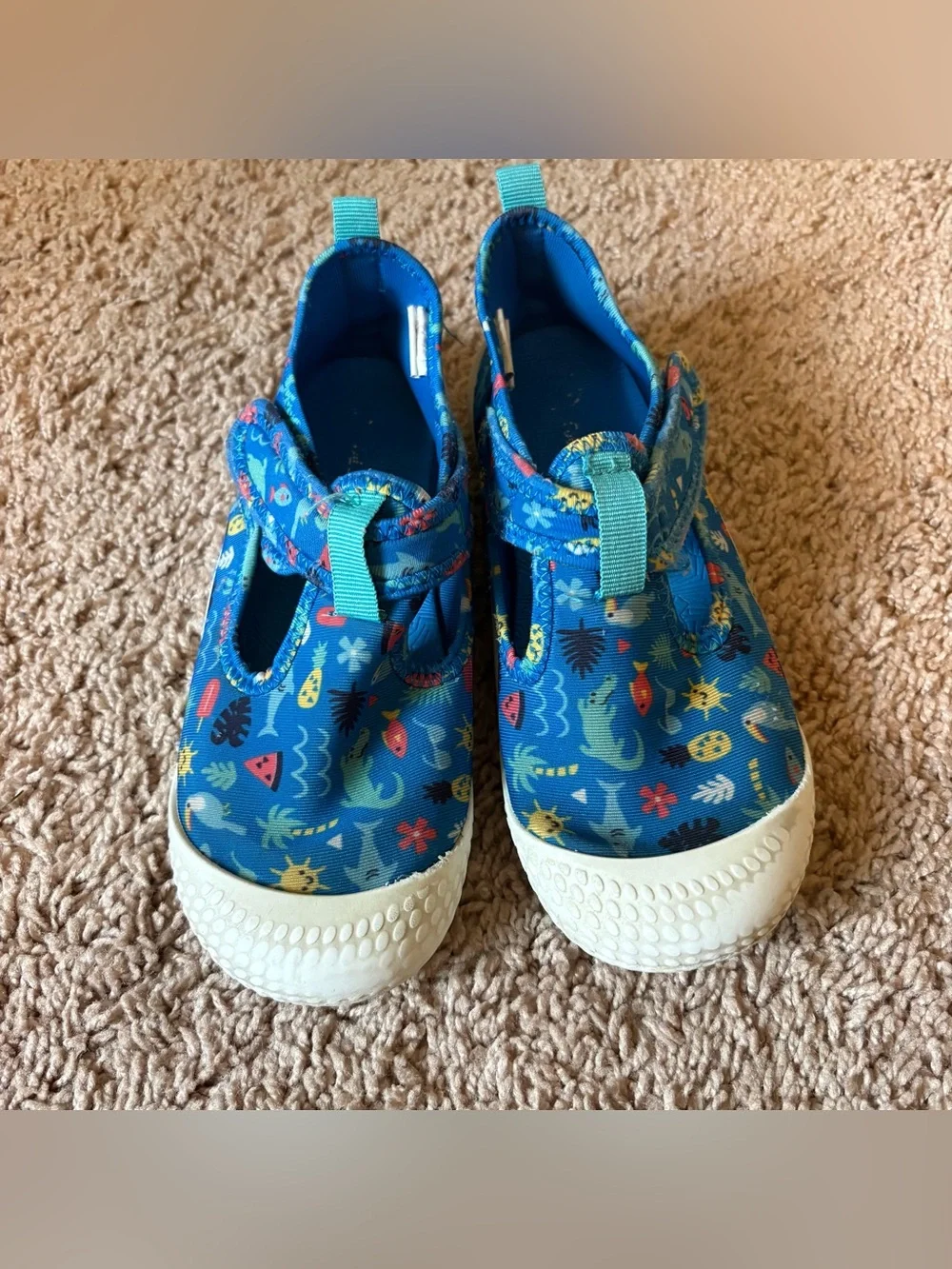 Cat & Jack Blue Ocean-Print Kids Water Shoes with White Toe size 12